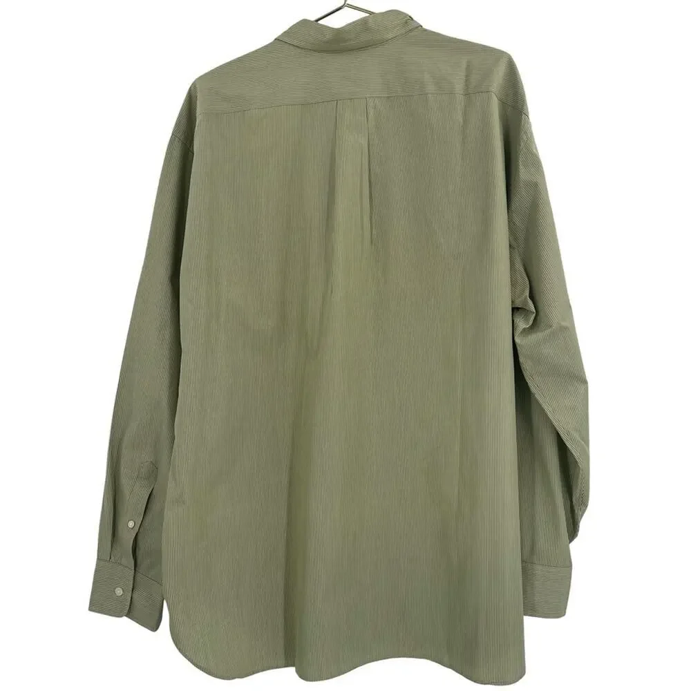J. Crew Green And White Striped Button-Down Shirt Size XL (17 - 17 1/2)